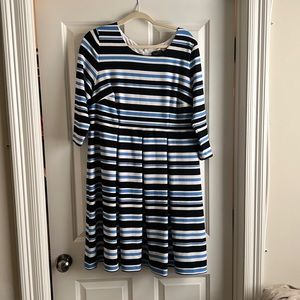 Lane Bryant dress black white and blue flair size 14
